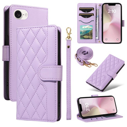 Puzdro s chlopňou pre iPhone 16E, Rhombus Crossbody Leather, fialové