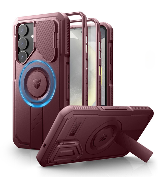 Obrnené puzdro pre Samsung Galaxy S25+ Plus, Dexnor CamProtect MagSafe, červené (dva rámčeky)