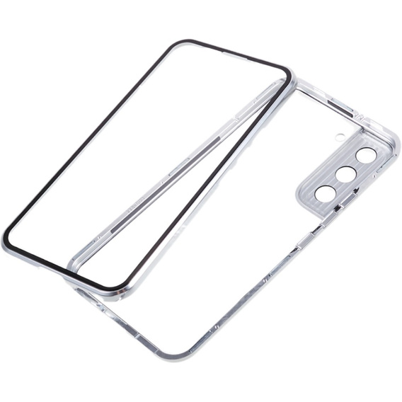 Puzdro pre Samsung Galaxy S21, Magnetic Dual Glass, strieborné