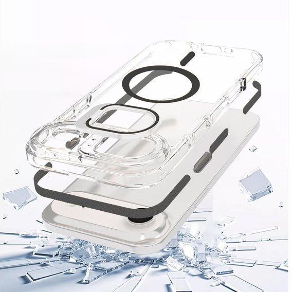 Puzdro pre iPhone Air, pre MagSafe, so stojanom, priehľadné s čiernymi vložkami