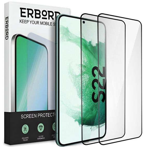 2x tvrdené sklo pre Samsung Galaxy S22, ERBORD 3D pre celý displej