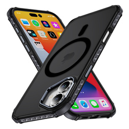 Matné puzdro pre iPhone 17, pancierované, pre MagSafe, dymové s čiernymi stranami