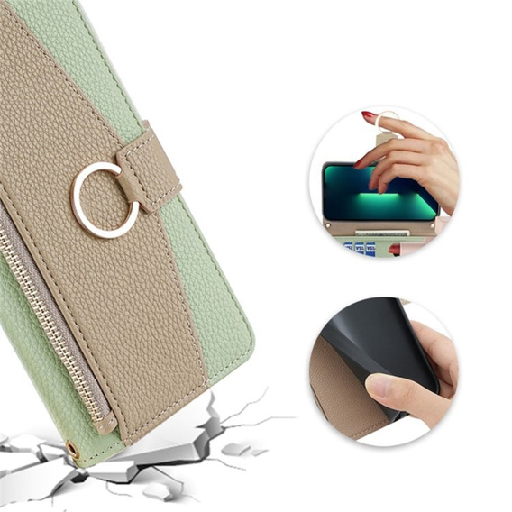 Flipové puzdro pre Motorola Edge 40 Neo 5G, Wallet Zipper Pocket, so zrkadlom, zelený