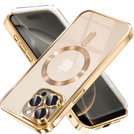 Puzdro pre iPhone 11 Pro Max, Electro MagSafe, zlaté + sklo na displej