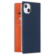 Klapkové puzdro pre iPhone 14 Plus, Litchi Skin Grain, tmavomodré
