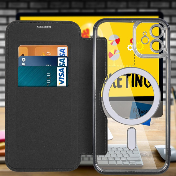 Klapkové puzdro pre iPhone 11, RFID Wallet MagSafe CamShield, čierne
