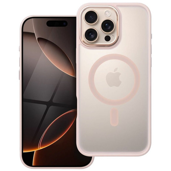 Puzdro pre iPhone 16 Pro Max, pre MagSafe, ERBORD Matt Case, transparentné / ružové + sklo na displej