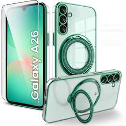 Magnetické puzdro pre Samsung Galaxy A26, pre MagSafe, zelený + sklo 9H