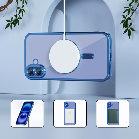 Puzdro pre iPhone 16 Plus, Electro MagSafe, modré + sklo na displej