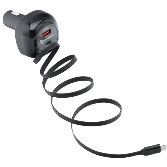 Forcell F-Energy Alu nabíjačka do auta s vysúvacím káblom USB-C, 75 W