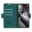 Puzdro pre Xiaomi 14T Pro, ERBORD Glossy Litchi, flipová peňaženka, zelený