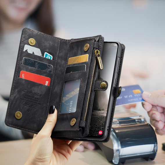 CASEME puzdro pre Samsung Galaxy A56 5G, Retro Leather Wallet, s remienkom, čierne