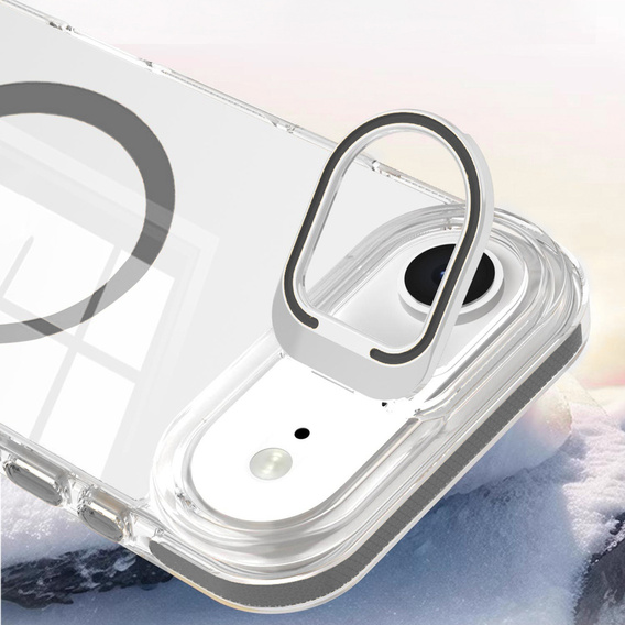 Puzdro pre iPhone Air, pre MagSafe, so stojanom, priehľadné so sivými vložkami
