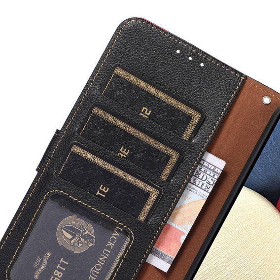 Flipové puzdro pre OnePlus 12 5G, KHAZNEH RFID, čierna / červená