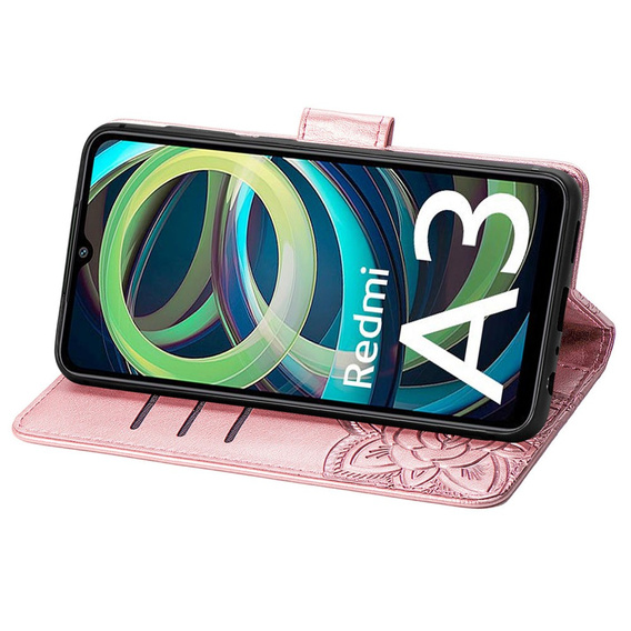 Klapkové puzdro pre Xiaomi Redmi A3, Butterfly, ružové rose gold