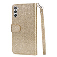 Klapkové puzdro pre Samsung Galaxy S24, Wallet Zipper Pocket Glittery, zlaté
