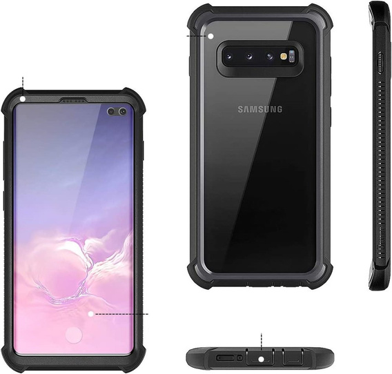 Obal na mobil pre Samsung Galaxy S10 Plus, Dexnor Full Body Rugged, transparentné / čierne