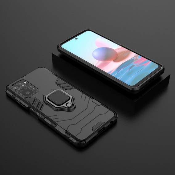Obal na mobil pre Xiaomi Redmi Note 10/10S, Kickstand Ring, čierne