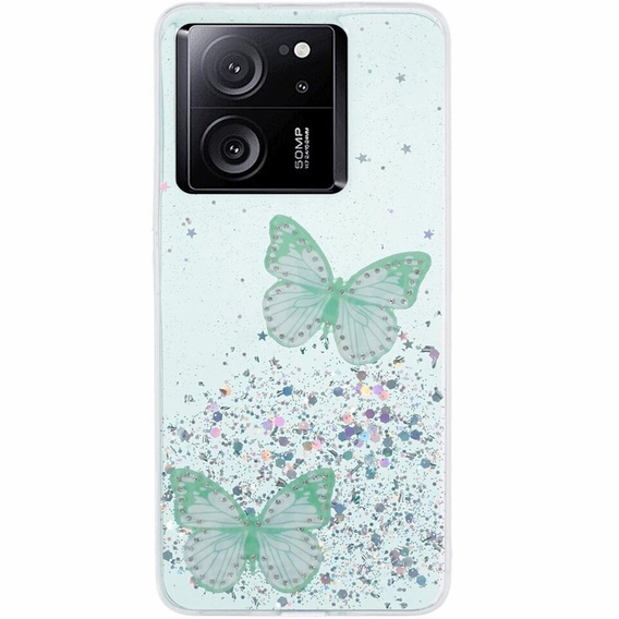 Puzdro pre Xiaomi 13T / 13T Pro / Redmi K60 Ultra, Glitter Butterfly, zelený
