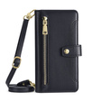 Klapkové puzdro pre iPhone 15 Pro, Wallet Zipper Pocket, čierne