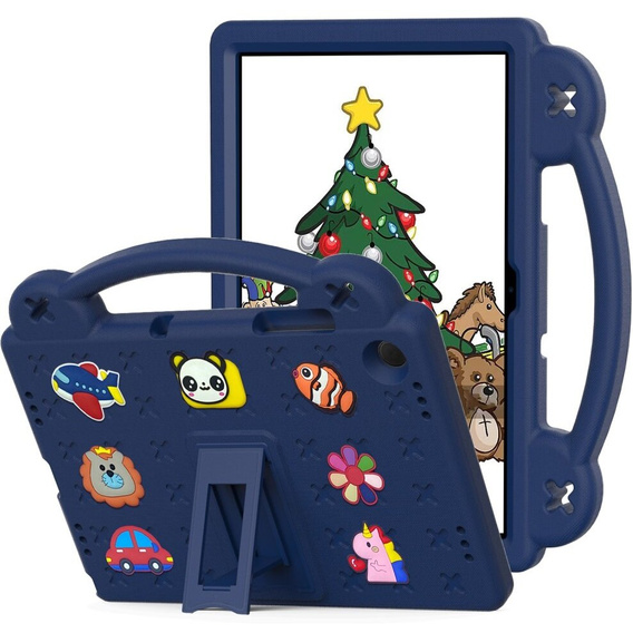 Detské puzdro pre Samsung Galaxy Tab A9+, Cute Patterns, so stojanom, tmavomodré