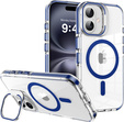 Puzdro pre iPhone 17, pre MagSafe, so stojanom, priehľadné s tmavomodrými vložkami