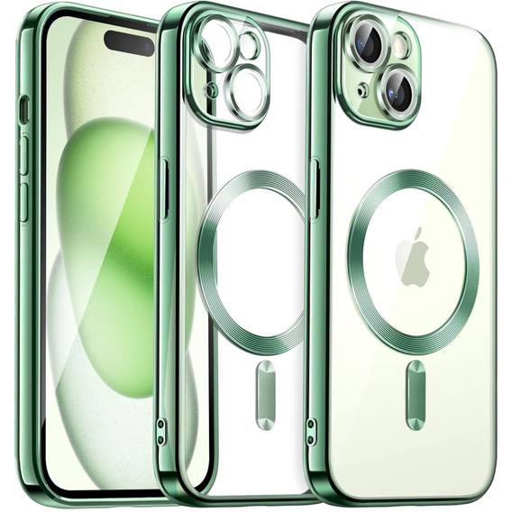 Puzdro pre iPhone 15, Electro MagSafe, zelený + sklo na displej