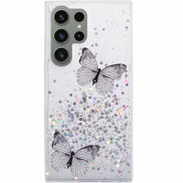 Puzdro pre Samsung Galaxy S24 Ultra, Glitter Butterfly, biele