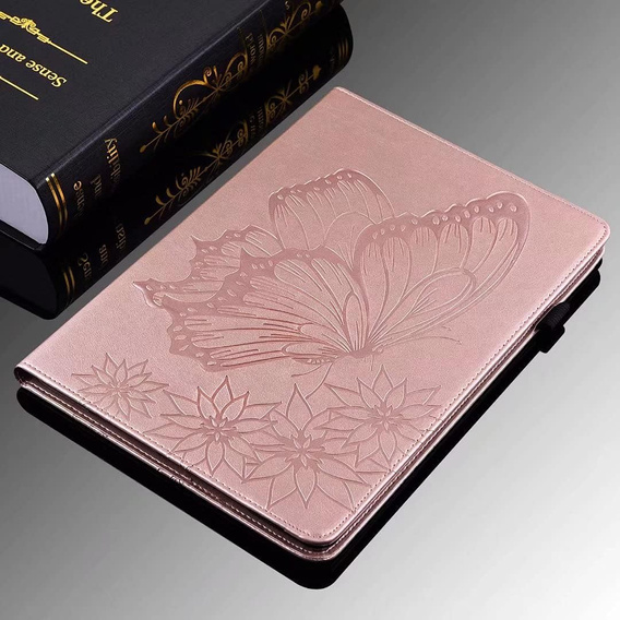 Obal na mobil pre Lenovo Tab M9, Wallet Pen Slot, butterflies, hnedé