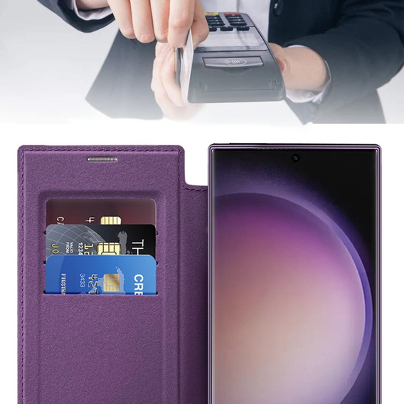Klapkové puzdro pre Samsung Galaxy S24 Ultra, RFID Wallet MagSafe CamShield, fialové