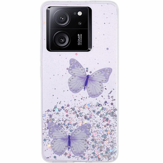 Puzdro pre Xiaomi 13T / 13T Pro / Redmi K60 Ultra, Glitter Butterfly, fialové