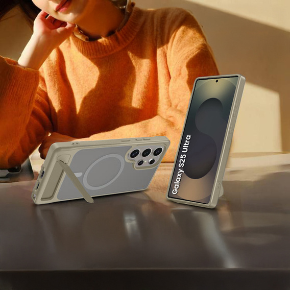 Puzdro pre Samsung Galaxy S25 Ultra, Kickstand Matt Case, pre MagSafe, sivé