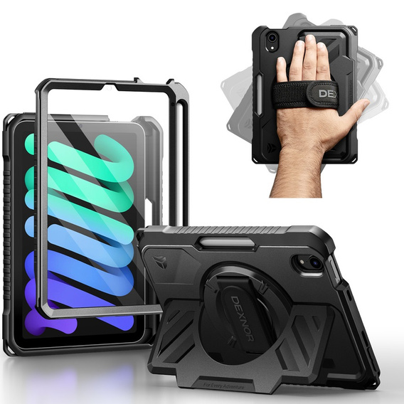 360° puzdro Dexnor s popruhom a držiakom na stylus pre iPad mini 8,3" 2021 (6. generácia) / iPad mini 8,3" 2024 (7. generácia)