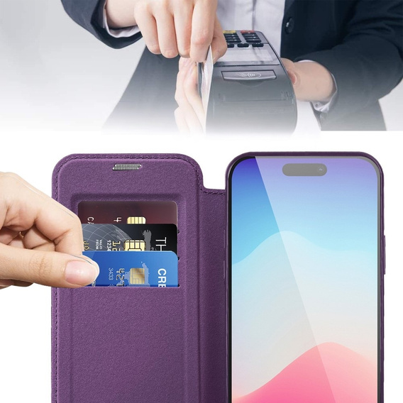 Klapkové puzdro pre iPhone 11, RFID Wallet MagSafe CamShield, fialové