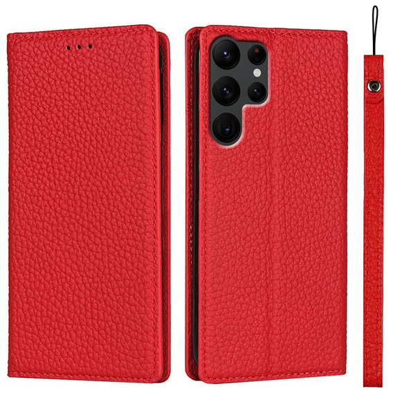 Kožené puzdro pre Samsung Galaxy S22 Ultra, ERBORD Grain Leather, červené