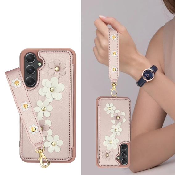 Puzdro pre Samsung Galaxy A55 5G, Leather Flower Card Slot, ružové