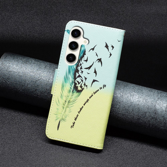 Klapkové puzdro pre Samsung Galaxy S23 FE, Wallet, Feather modré / žlté