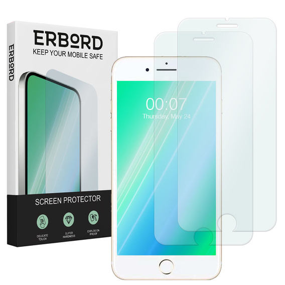 2x tvrdené sklo pre iPhone 7 Plus/8 Plus, ERBORD 9H Hard Glass na displeji