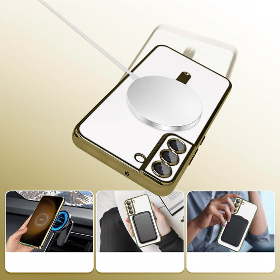Puzdro pre Samsung Galaxy S21, Electro MagSafe, zlaté + sklo na displej