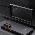 Silikónové puzdro pre Samsung Galaxy S25 Ultra, s ochranou fotoaparátu, transparentné / čierne + tvrdené sklo 9H