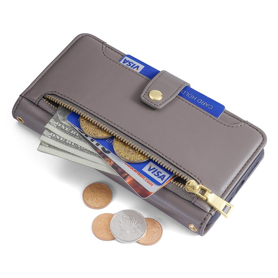 Klapkové puzdro pre Samsung Galaxy A25 5G, Wallet Zipper Pocket, sivé