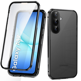 Puzdro pre Samsung Galaxy A17 5G, magnetické dvojité sklo, priehľadné s čiernymi stranami