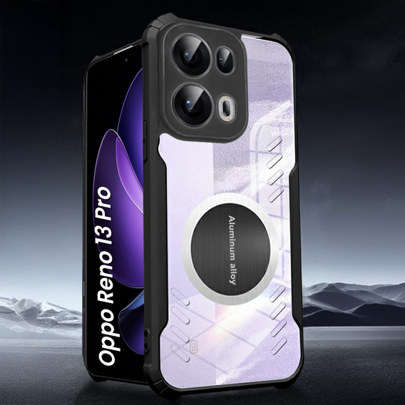 Puzdro pre Oppo Reno 13 Pro, s magnetickým štítkom, transparentné / čierne