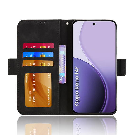 Puzdro s chlopňou pre Oppo Reno 14F, slot na kartu, peňaženka, čierne
