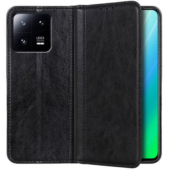 Obal na mobil pre Xiaomi 13, Wallet Litchi Leather, čierne
