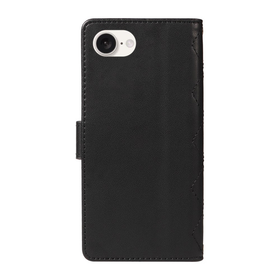 Puzdro s chlopňou pre iPhone 16E, Rhombus Crossbody Leather, čierne