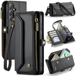 Puzdro CASEME pre Samsung Galaxy S24 FE, RFID Leather Wallet, s popruhom cez rameno, čierne