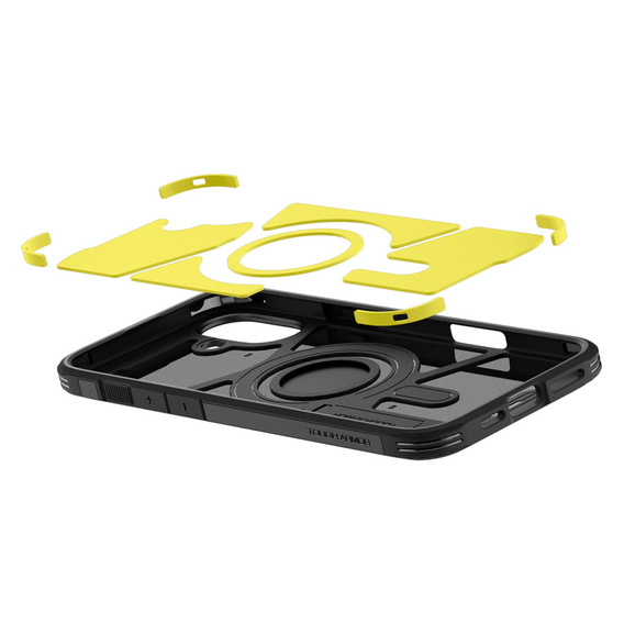 Puzdro Spigen pre iPhone 16, Tough Armor Mag MagSafe, čierne + tvrdené sklo 9H