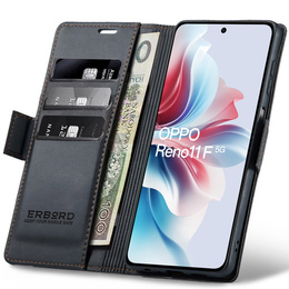 Puzdro pre Oppo Reno 11F, ERBORD Glossy Litchi, flipová peňaženka, čierne