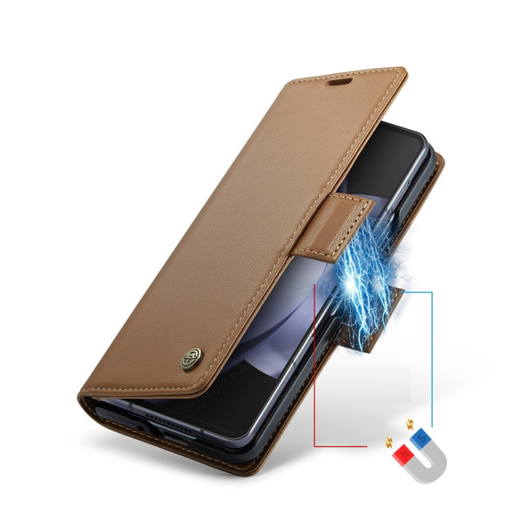 CASEME flipové puzdro pre Samsung Galaxy Z Fold6 5G, Litchi Wallet, hnedé